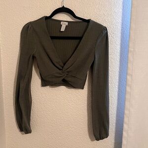 Olive Green Long Sleeve Twist Front Top